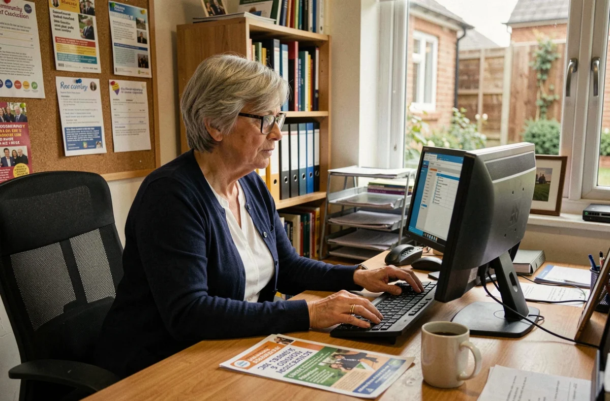 Bénévole d'association utilisant un outil de sondage en ligne pour organiser un événement associatif