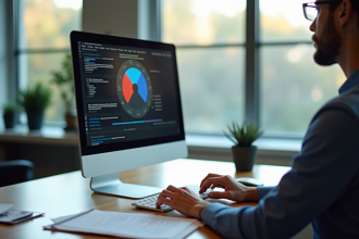 Bureau moderne avec écran affichant le spinner Google