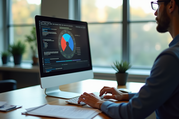Bureau moderne avec écran affichant le spinner Google