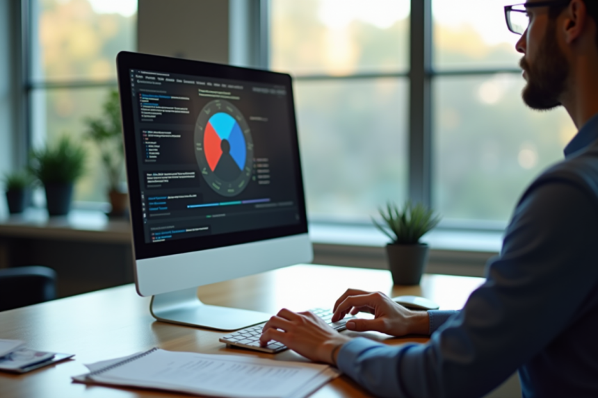 Bureau moderne avec écran affichant le spinner Google