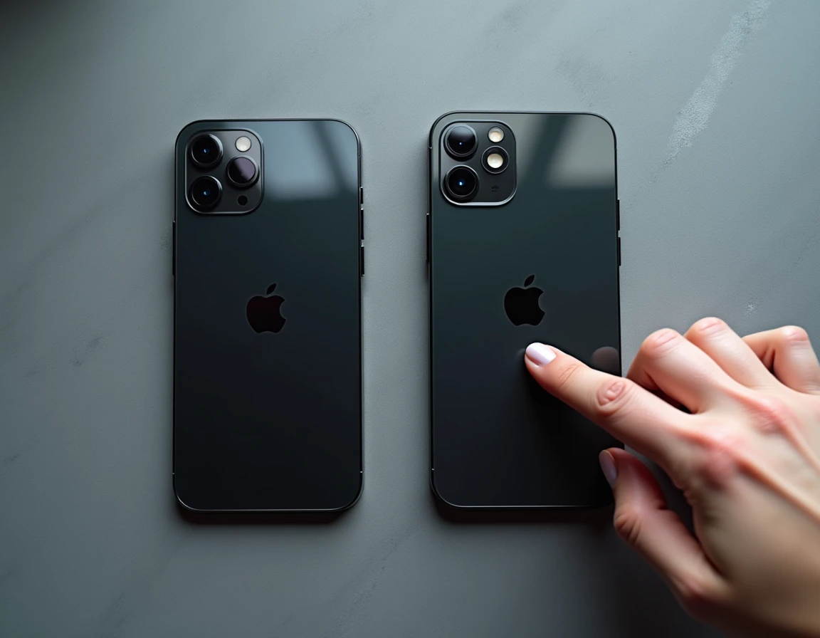 Comparaison de deux iPhone 15 côte à côte sur surface ardoise, guide d'achat honnête 2026