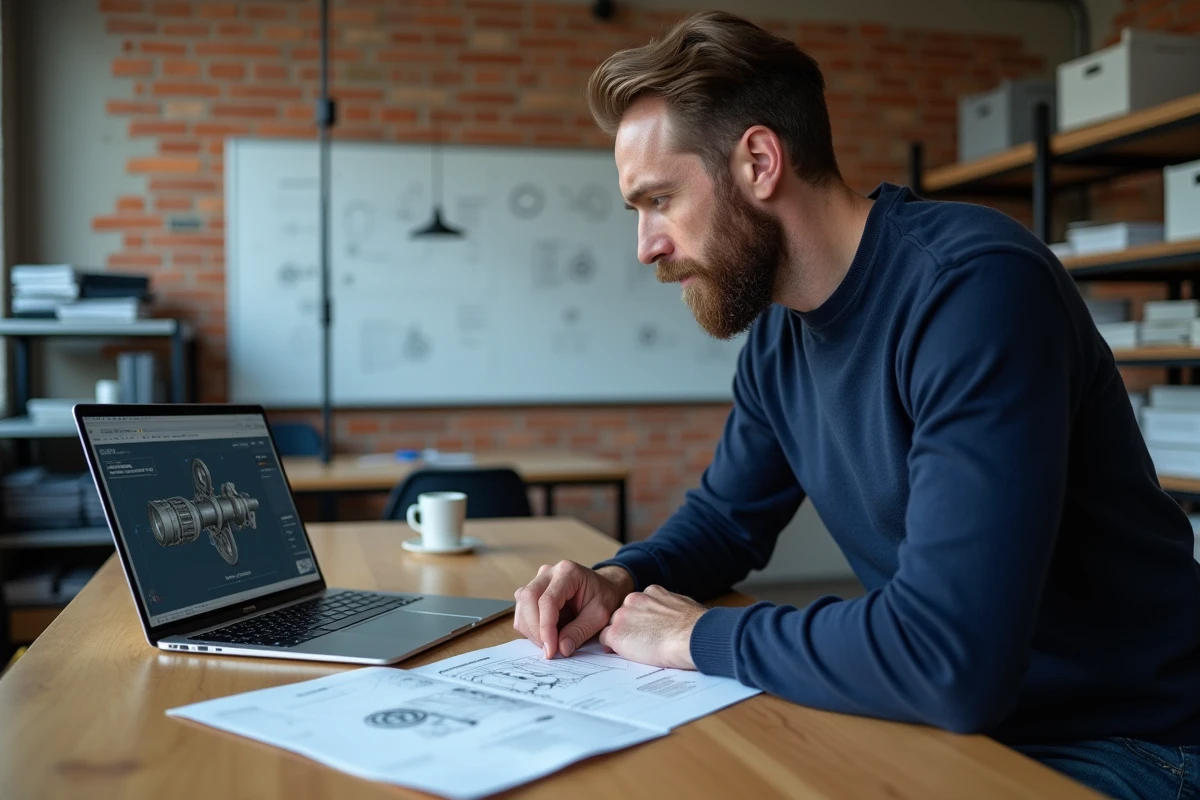 Ingénieur comparant deux versions d'un manuel technique pour identifier des erreurs de traduction terminologique dans un bureau d'études