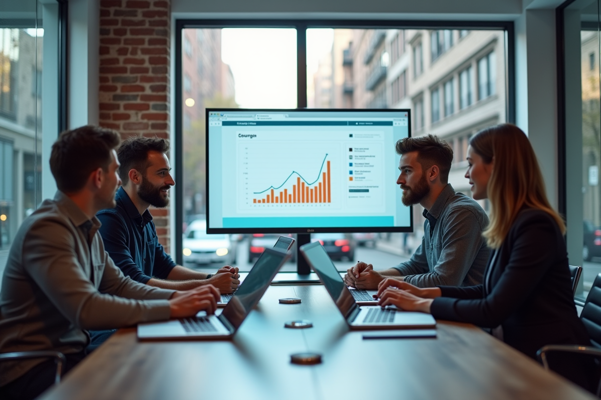 Groupe de jeunes professionnels discutant des performances web