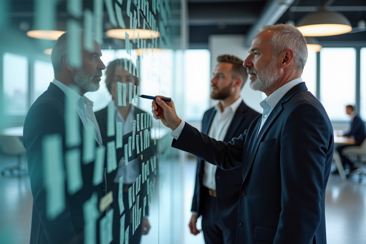 Equipe de professionnels discutant stratégies commerciales