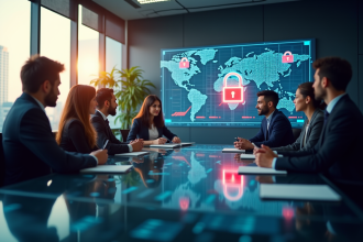 Equipe de sécurité informatique autour d'une table moderne