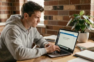 Homme frustré devant une erreur de connexion sur Chrome avec le message sharecloudy
