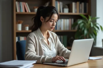 Femme au bureau utilisant un raccourci clavier