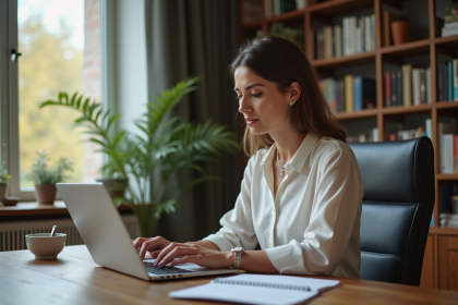Femme d'âge moyen travaillant à son bureau à domicile