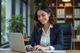Femme professionnelle organisant ses emails au bureau