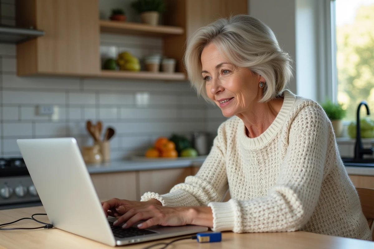 Femme installant des pilotes Windows 7 sur son ordinateur portable
