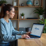 Femme concentrée utilisant un ordinateur dans un bureau moderne