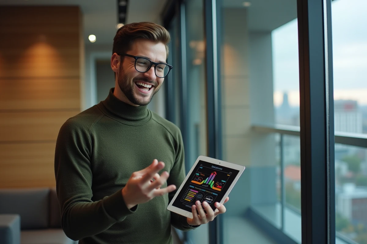 Jeune homme discutant avec infographie Zectayaznindus