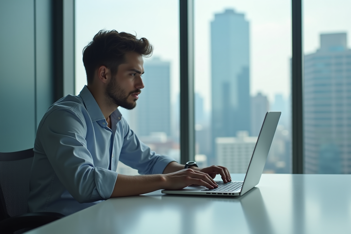 Jeune homme analysant deux ordinateurs lors d