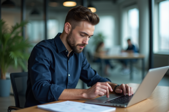Jeune homme professionnel regardant un croquis sur tablette