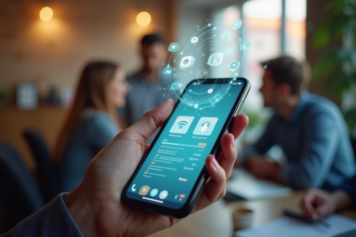 Main tenant un smartphone avec interface de capture de leads conviviale