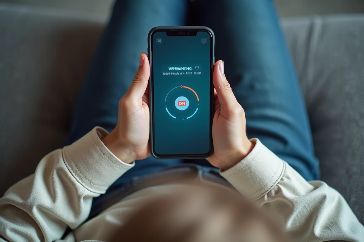 Gros plan sur un smartphone avec une application VPN activée pour accéder à un service de streaming en toute sécurité