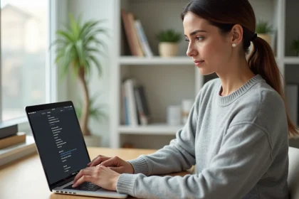 Femme utilisant un MacBook Pro pour vider le cache manuellement dans les paramètres macOS
