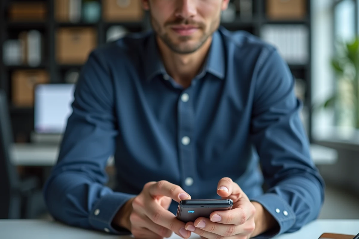 Homme en bureau vidant la corbeille de son téléphone Samsung Android